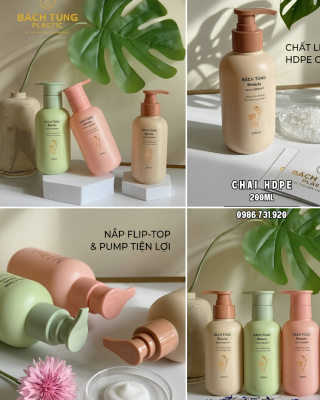 Chai HDPE Dáng Tròn 200ml – Màu Xanh, Hồng, Be – Cổ FI28