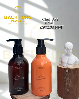  CHAI NHỰA PET 200ML – MÀU CAM & MÀU NÂU | CỔ FI24 | KẾT HỢP ĐA DẠNG NẮP