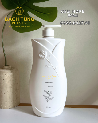 Chai HDPE Dáng Bầu 1200ml – Màu Trắng Sữa Khảm Hoa – Cổ FI33