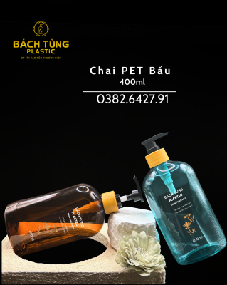 CHAI PET DÁNG BẦU 400ML + NẮP VÂN GỖ MÀU NÂU