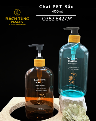 CHAI PET DÁNG BẦU 400ML + NẮP VÂN GỖ MÀU NÂU