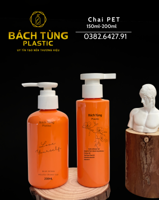 CHAI NHỰA PET 150ML DÁNG TRỤ & 200ML DÁNG TRÒN – MÀU CAM TƯƠI MÁT