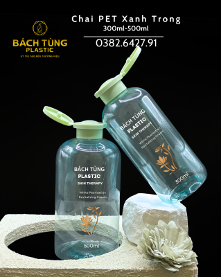 CHAI PET XANH TRONG + NẮP BẬT XANH LÁ