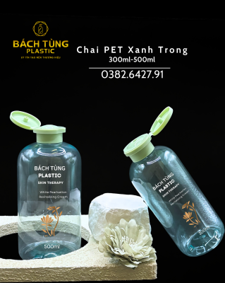CHAI PET XANH TRONG + NẮP BẬT XANH LÁ