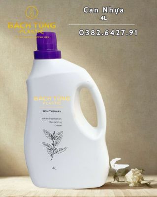 CAN NHỰA HDPE 4 LÍT – MÀU TRẮNG – NẮP VẶN TÍM