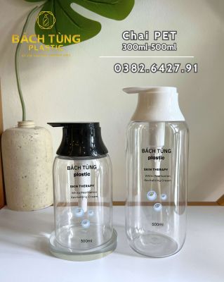 CHAI PET TRONG SUỐT DÁNG TRÒN – 300ML & 500ML – KẾT HỢP NẮP PUMP TRẮNG/ĐEN