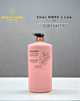 Chai HDPE Dáng Vuông Sọc – 2 Lít – Màu Hồng – 1 Lớp