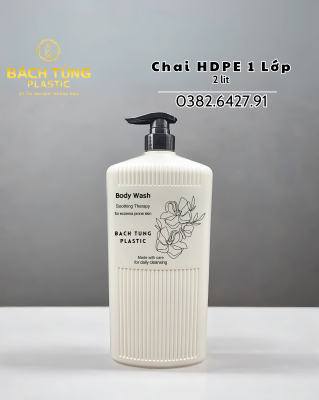 Chai HDPE Dáng Vuông Sọc 2 Lít Màu Trắng – 1 Lớp