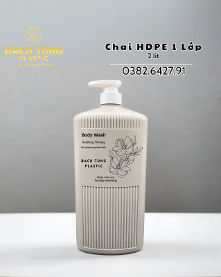Chai HDPE Dáng Vuông Sọc – 2 Lít – Màu Nâu – 1 Lớp