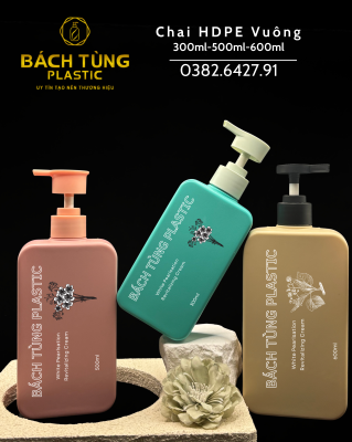 CHAI NHỰA HDPE DÁNG VUÔNG – 300ML / 500ML / 600ML