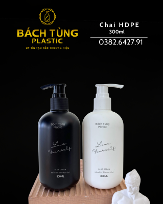 BỘ CHAI NHỰA HDPE 300ML – MÀU TRẮNG & ĐEN TƯƠNG PHẢN | CỔ FI24 | KẾT HỢP NẮP BẬT & NẮP NHẤN NHÀ BÁCH TÙNG