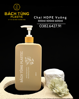 CHAI NHỰA HDPE DÁNG VUÔNG 600ML – MÀU BE SANG TRỌNG
