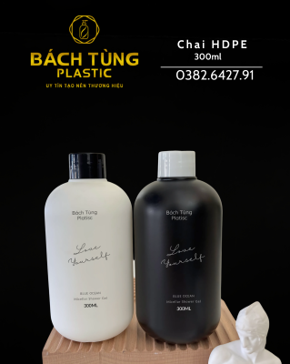 BỘ CHAI NHỰA HDPE 300ML – MÀU TRẮNG & ĐEN TƯƠNG PHẢN | CỔ FI24 | KẾT HỢP NẮP BẬT & NẮP NHẤN NHÀ BÁCH TÙNG