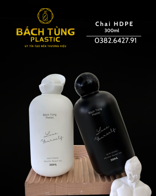 BỘ CHAI NHỰA HDPE 300ML – MÀU TRẮNG & ĐEN TƯƠNG PHẢN | CỔ FI24 | KẾT HỢP NẮP BẬT & NẮP NHẤN NHÀ BÁCH TÙNG