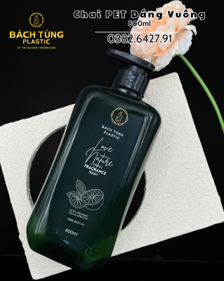 Chai PET Vuông Màu Xanh 800ml