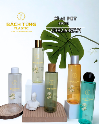 CHAI NHỰA PET 250ML TRONG SUỐT – KẾT HỢP NẮP BẬT | PHÙ HỢP ĐỰNG TONER, NƯỚC HOA HỒNG