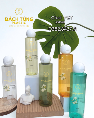 CHAI NHỰA PET 250ML TRONG SUỐT – KẾT HỢP NẮP BẬT | PHÙ HỢP ĐỰNG TONER, NƯỚC HOA HỒNG