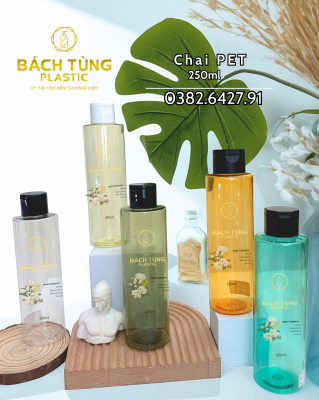 CHAI NHỰA PET 250ML TRONG SUỐT – KẾT HỢP NẮP BẬT | PHÙ HỢP ĐỰNG TONER, NƯỚC HOA HỒNG