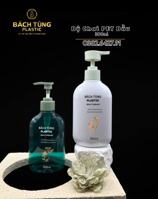 CHAI PET DÁNG BẦU 300ML + NẮP NHẤN TRÒN BÓNG MÀU XANH LÁ (FI28)