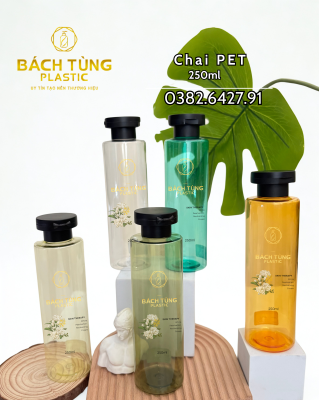 CHAI NHỰA PET 250ML TRONG SUỐT – KẾT HỢP NẮP BẬT | PHÙ HỢP ĐỰNG TONER, NƯỚC HOA HỒNG