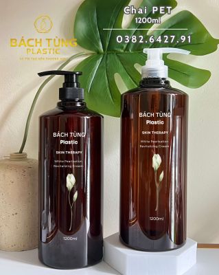 CHAI PET DÁNG TRÒN DÀI 1200ML – MÀU NÂU – VAI NGANG – CỔ FI33