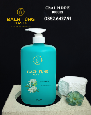 CHAI HDPE 1000ML – DÁNG VUÔNG – MÀU XANH