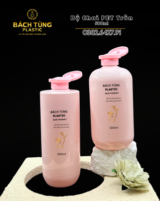 BỘ CHAI PET 500ML HỒNG PHẤN – DÁNG TRỤ & TRÒN – PHỐI NẮP HỒNG