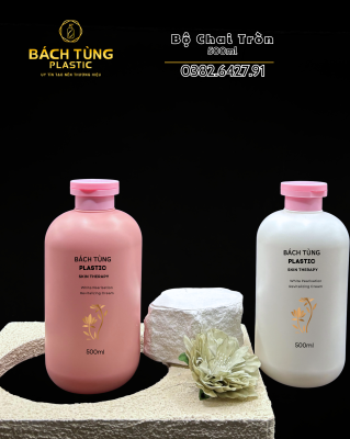 CHAI HDPE 500ML DÁNG TRÒN – TRẮNG SỮA / HỒNG PHẤN – PHỐI NẮP HỒNG
