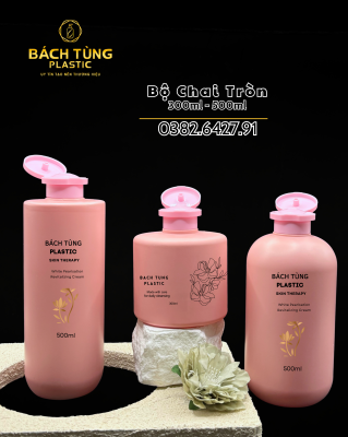 BỘ CHAI HDPE MÀU HỒNG PHẤN – 300ML & 500ML – PHỐI NẮP ĐỒNG TONE
