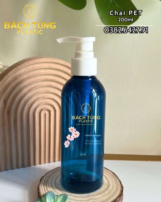 CHAI PET DÁNG BẦU 200ML – MÀU XANH DƯƠNG ĐẬM – VÒI NHẤN FI24