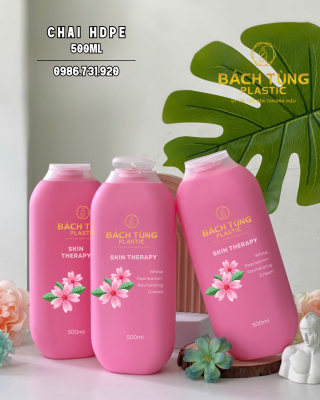 Chai HDPE Dáng Bầu Dài Màu Hồng 500ml