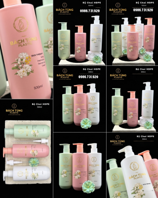 BỘ CHAI PET TRÒN DÀI 500ML – TRẮNG | HỒNG | XANH – NẮP ĐỒNG BỘ