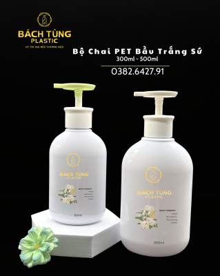 BỘ CHAI PET VUÔNG MÀU TRẮNG SỨ – 300ML & 500ML
