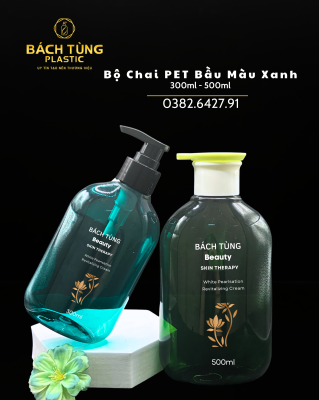 BỘ CHAI PET VUÔNG MÀU XANH NGỌC – 300ML & 500ML