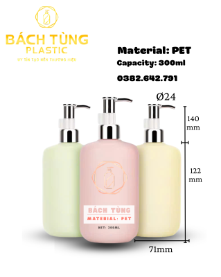 Chai Nhựa PET 300ml Có Vòi Nhấn Mạ Chrome
