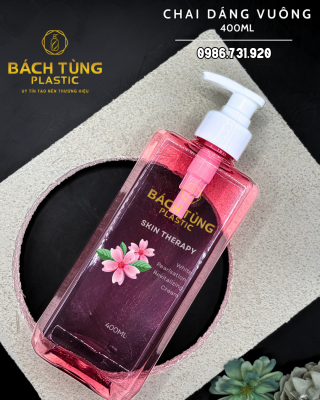 Chai PET - Dáng Vuông - 400ml - Màu Hồng Trong Suốt