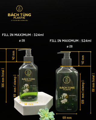 BỘ CHAI PET VUÔNG XANH LÁ ĐẬM – 300ML & 500ML