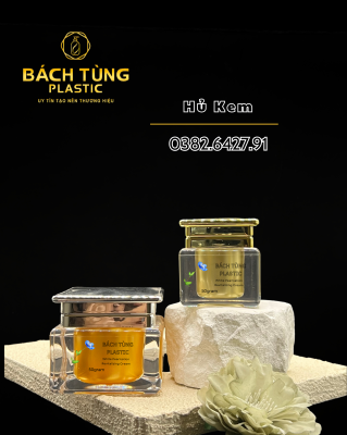 Hũ kem thuỷ tinh dáng vuông vàng cam – sang trọng, bắt mắt, đa kích thước