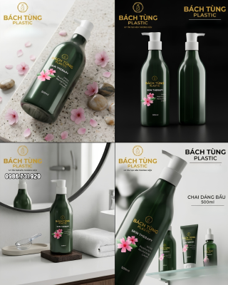 Chai PET 500ml Dáng Đáy Bầu Cổ Cao - Màu Xanh Lá Đậm