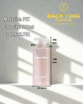 Chai Nhựa PET 500ml Hồng Pastel