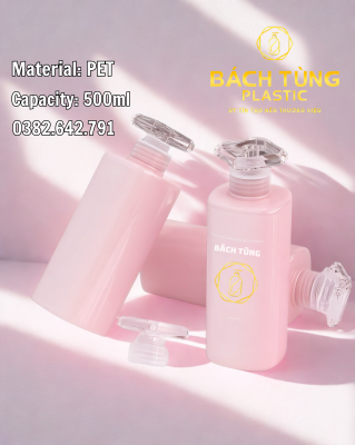 Chai Nhựa PET 500ml Hồng Pastel
