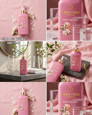 Chai PET Dáng Vuông - 450ml - Màu Hồng