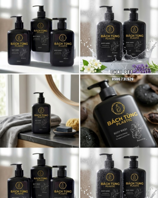 Chai PET- Dáng Vuông - 350ml Màu Đen Bóng