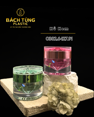 Hũ Kem Thủy Tinh Tròn Màu Hồng & Xanh