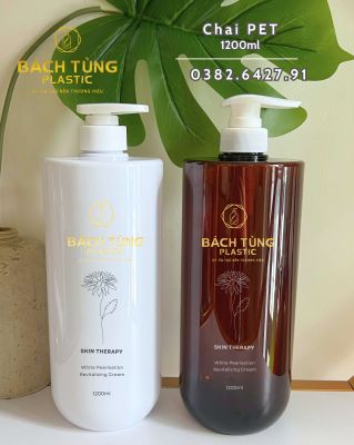 CHAI PET BẦU VAI NGANG 1200ML – MÀU NÂU & TRẮNG ĐỤC – KẾT HỢP NẮP FI33