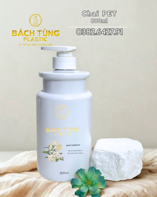 CHAI PET TRÒN 800ML – MÀU TRẮNG – NẮP ĐEN & TRẮNG FI33