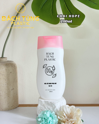 CHAI HDPE DÁNG BẦU 200ML NẮP HỒNG – THÂN TRẮNG