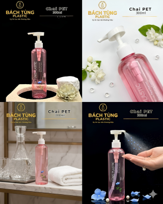  CHAI PET DÁNG TRÒN DÀI MÀU HỒNG – 300ML | CỔ FI24