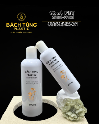 BỘ CHAI PET TRÒN TRỤ DÀI 250ML & 500ML – MÀU TRẮNG ĐỤC KẾT HỢP NẮP BẬT TRẮNG