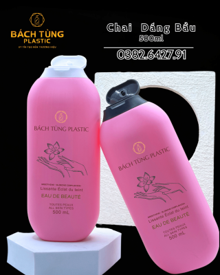 Chai HDPE Dáng Bầu 500ml Màu Hồng - Nắp Đen, Nắp Trắng